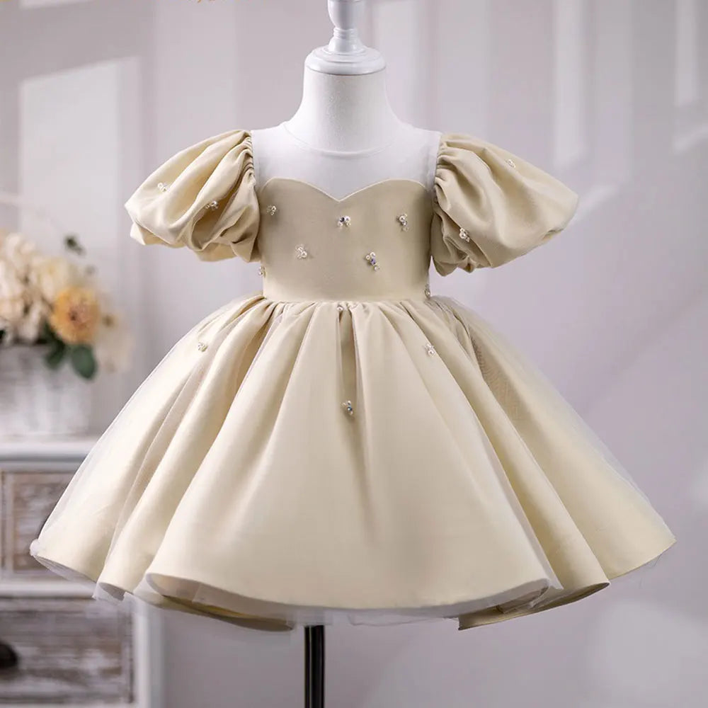 DreamyVow Luxury Dubai Champagne Girl Dress Pearls Princess Baby Kids Wedding Birthday Party Evening Gown Holy Communion J232-DreamyVow