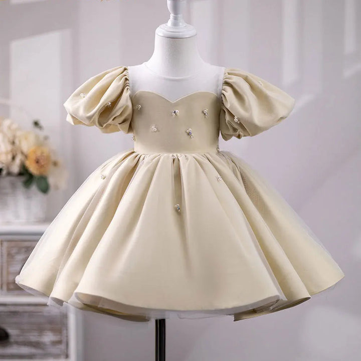 DreamyVow Luxury Dubai Champagne Girl Dress Pearls Princess Baby Kids Wedding Birthday Party Evening Gown Holy Communion J232-DreamyVow