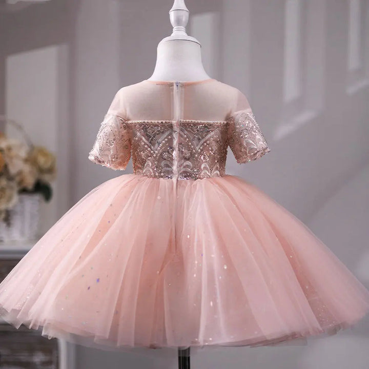 DreamyVow Luxury Dubai Coral Girl Dress Pearls Beading Princess Baby Kids Wedding Birthday Party Prom Gown Holy Communion J231-DreamyVow