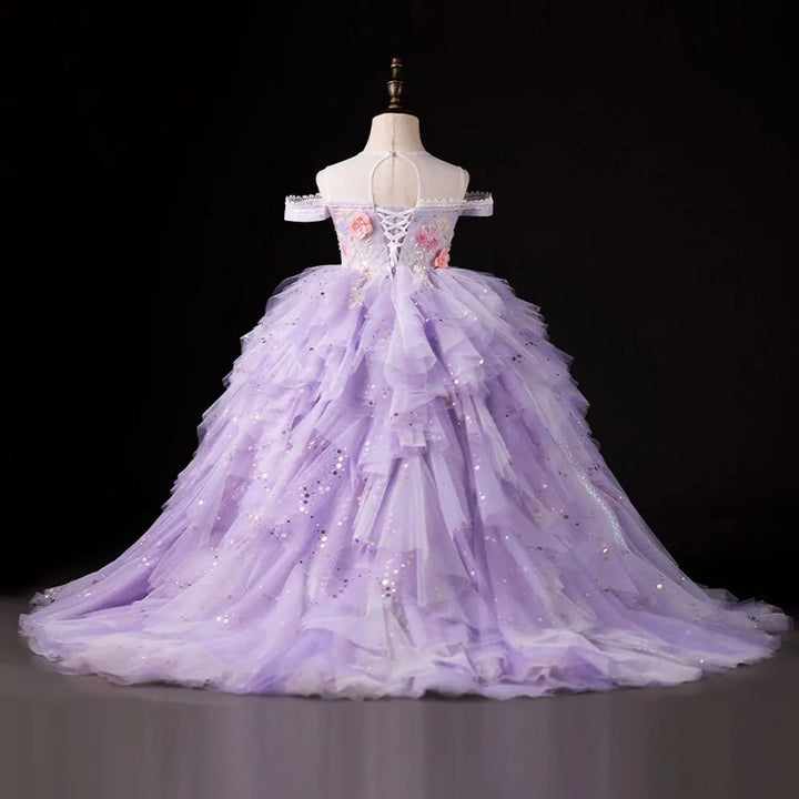 DreamyVow Luxury Dubai Lilac Flower Girl Dress Pearls Princess Kids Wedding Birthday Party Ball Gown Holy Communion 2024 J230-DreamyVow