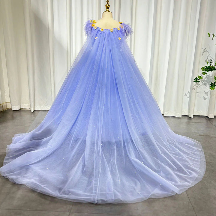 DreamyVow Luxury Dubai Lilac Girl Dress with Cape Feathers Ball Gown for Kid Wedding Birthday Communion Party Pageant 2024 J347-DreamyVow