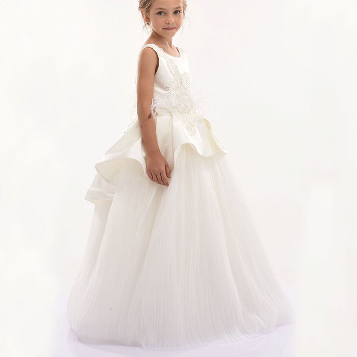 DreamyVow Luxury Dubai White Girl Dress 3D Flowers Beading Ball Gown for Kid Wedding Birthday Communion Party Pageant 2024 J322-DreamyVow