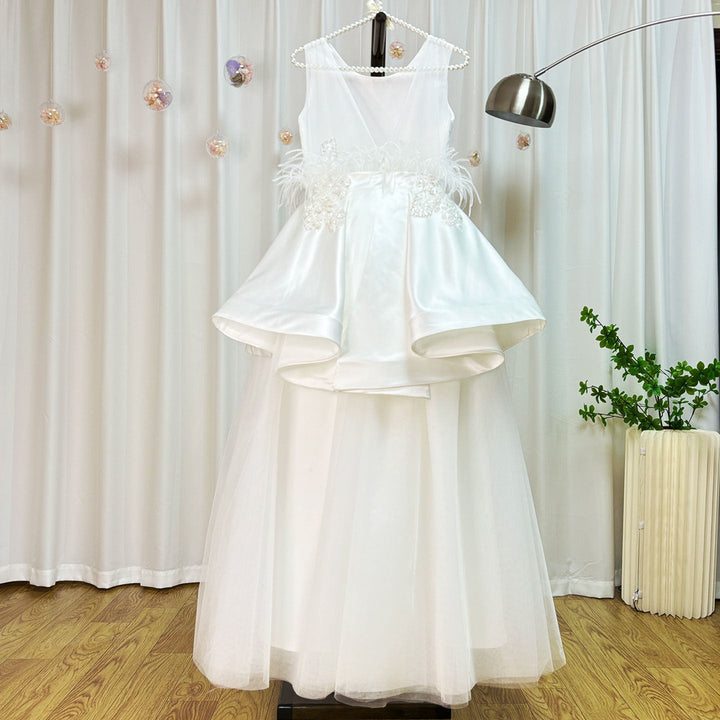 DreamyVow Luxury Dubai White Girl Dress 3D Flowers Beading Ball Gown for Kid Wedding Birthday Communion Party Pageant 2024 J322-DreamyVow