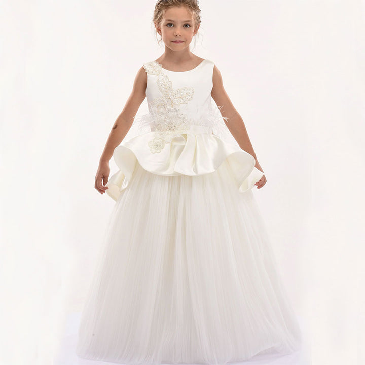 DreamyVow Luxury Dubai White Girl Dress 3D Flowers Beading Ball Gown for Kid Wedding Birthday Communion Party Pageant 2024 J322-DreamyVow