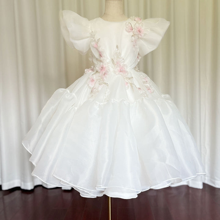 DreamyVow Luxury Dubai White Girl Dress 3D Flowers Beading Ball Gown for Kid Wedding Birthday Communion Party Pageant 2024 J348-DreamyVow