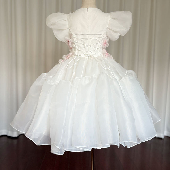 DreamyVow Luxury Dubai White Girl Dress 3D Flowers Beading Ball Gown for Kid Wedding Birthday Communion Party Pageant 2024 J348-DreamyVow