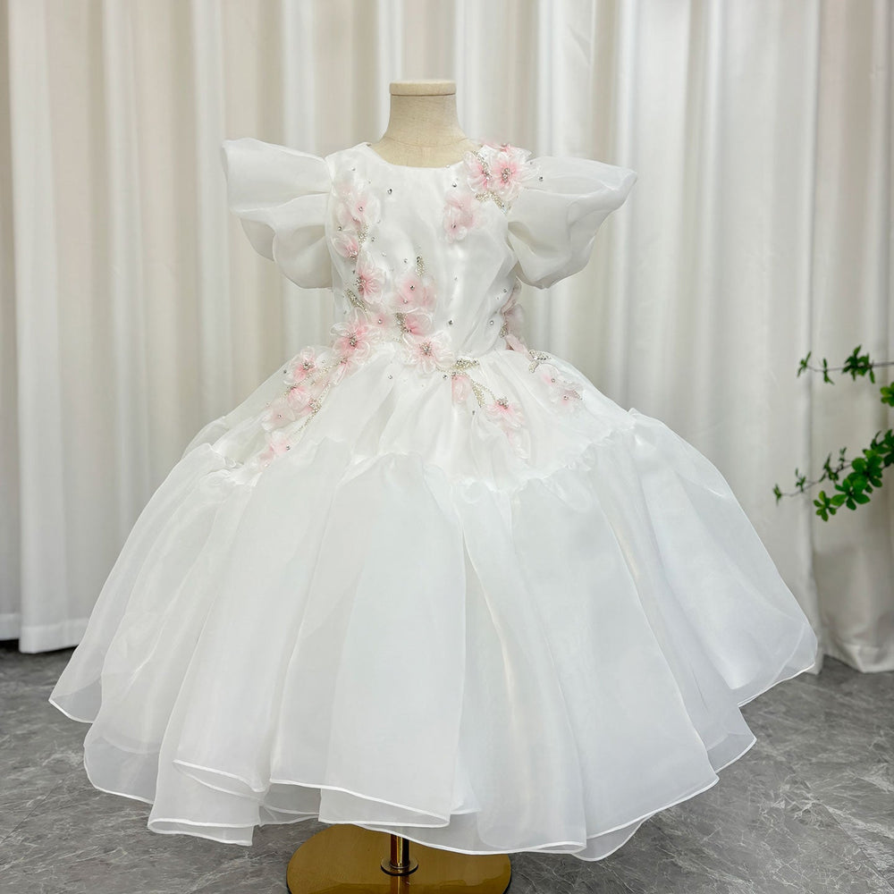 DreamyVow Luxury Dubai White Girl Dress 3D Flowers Beading Ball Gown for Kid Wedding Birthday Communion Party Pageant 2024 J348-DreamyVow