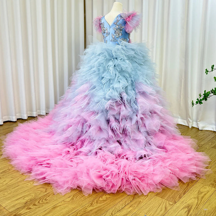 DreamyVow Luxury Girl Dress Feathers Beading Princess Prom Gown for Kids Wedding Birthday Communion Party Quinceañera 2024 J163-DreamyVow