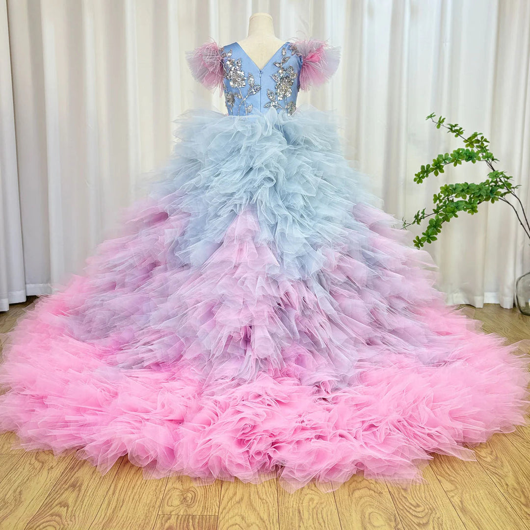 DreamyVow Luxury Girl Dress Feathers Beading Princess Prom Gown for Kids Wedding Birthday Communion Party Quinceañera 2024 J163-DreamyVow