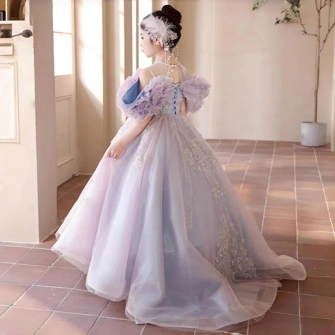 DreamyVow Luxury Lilac Girl Dress Beaded Off Shoulder Arabic Princess Children Wedding Birthday Party Long Ball Gown 2024 J151-DreamyVow