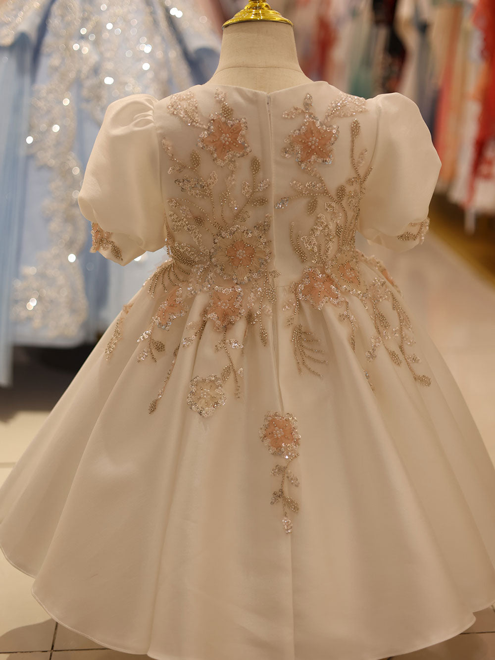 DreamyVow Luxury Off White Flower Girl Dresses Dubai Beading Sequined Princess Gown for Kids Wedding Birthday Party Pageant J085-DreamyVow