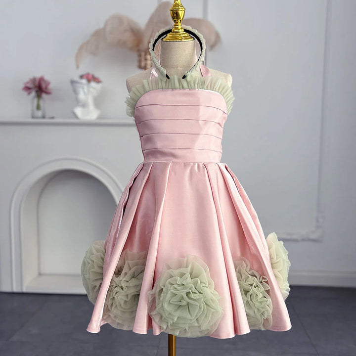 DreamyVow Luxury Pink Arabic Girl Dress Handmade Flowers Kids Princess Birthday Wedding Party Children Holiday Gown 2024 J195-DreamyVow