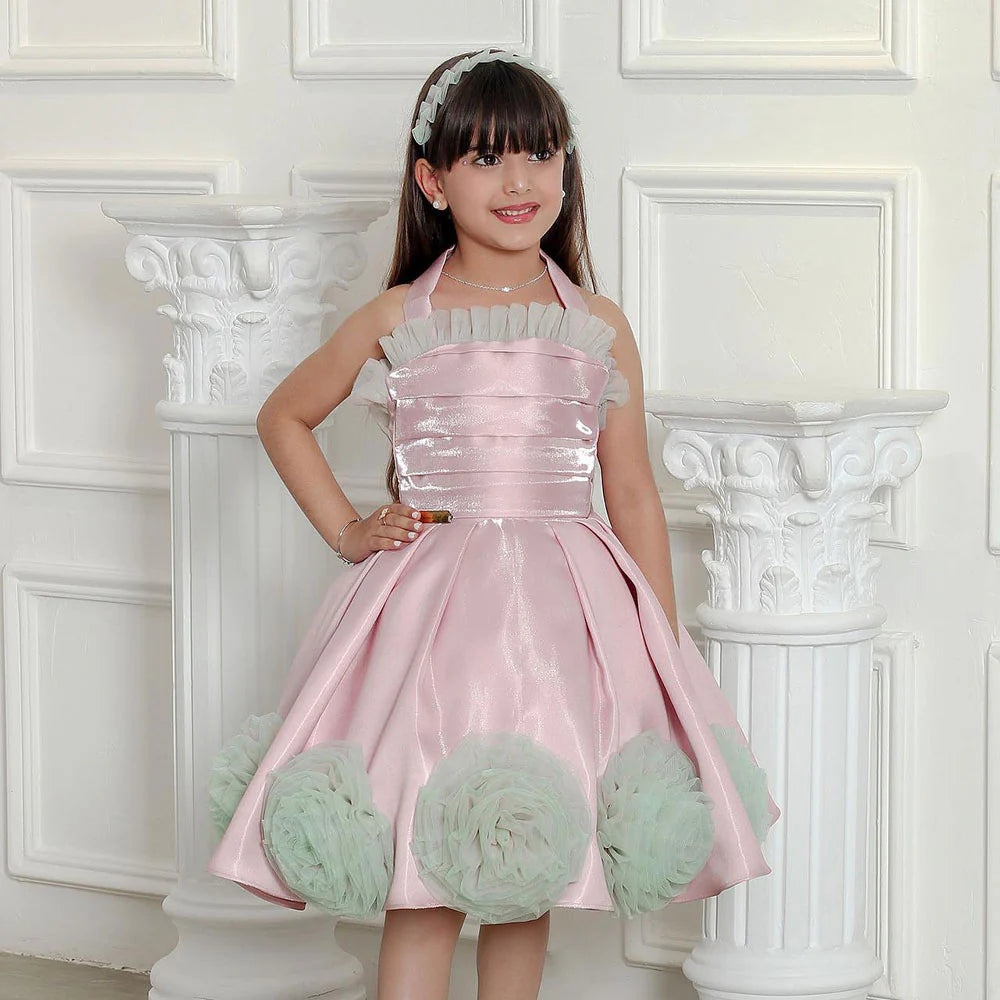 DreamyVow Luxury Pink Arabic Girl Dress Handmade Flowers Kids Princess Birthday Wedding Party Children Holiday Gown 2024 J195-DreamyVow