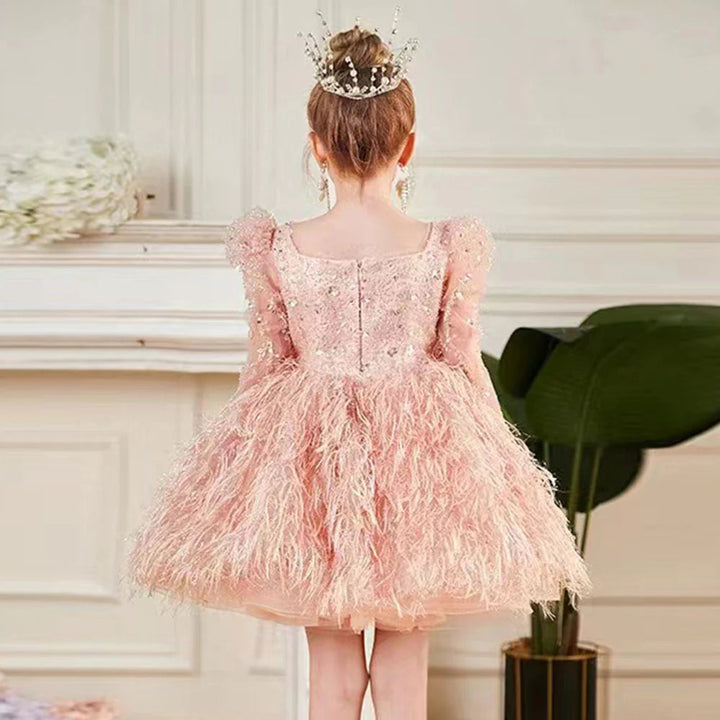 DreamyVow Luxury Pink Arabic Girl Dress Sequined Baby Kids Princess Birthday Wedding Party Children Holiday Gown 2024 J161-DreamyVow