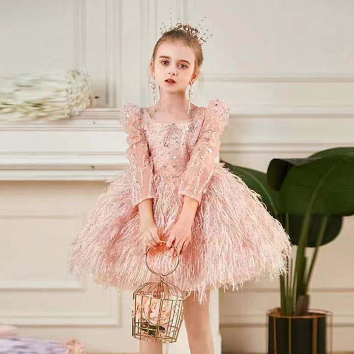 DreamyVow Luxury Pink Arabic Girl Dress Sequined Baby Kids Princess Birthday Wedding Party Children Holiday Gown 2024 J161-DreamyVow