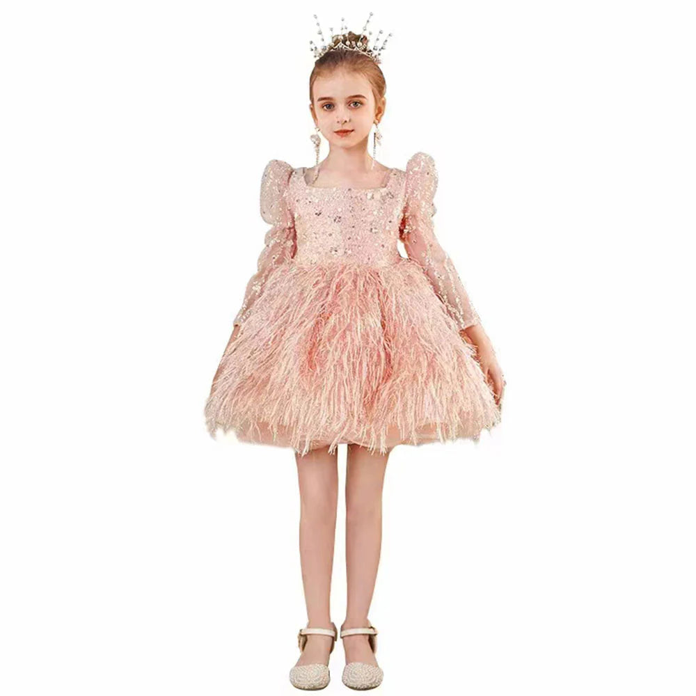 DreamyVow Luxury Pink Arabic Girl Dress Sequined Baby Kids Princess Birthday Wedding Party Children Holiday Gown 2024 J161-DreamyVow