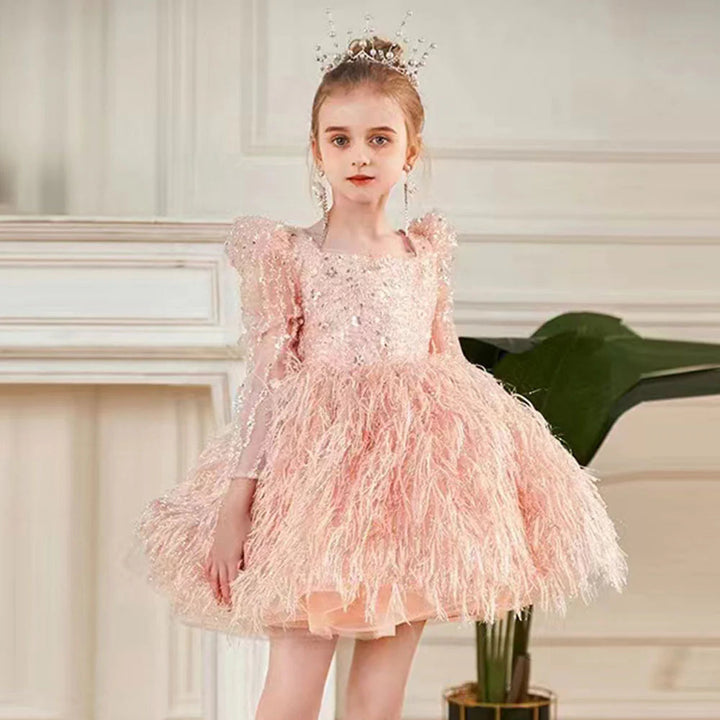 DreamyVow Luxury Pink Arabic Girl Dress Sequined Baby Kids Princess Birthday Wedding Party Children Holiday Gown 2024 J161-DreamyVow