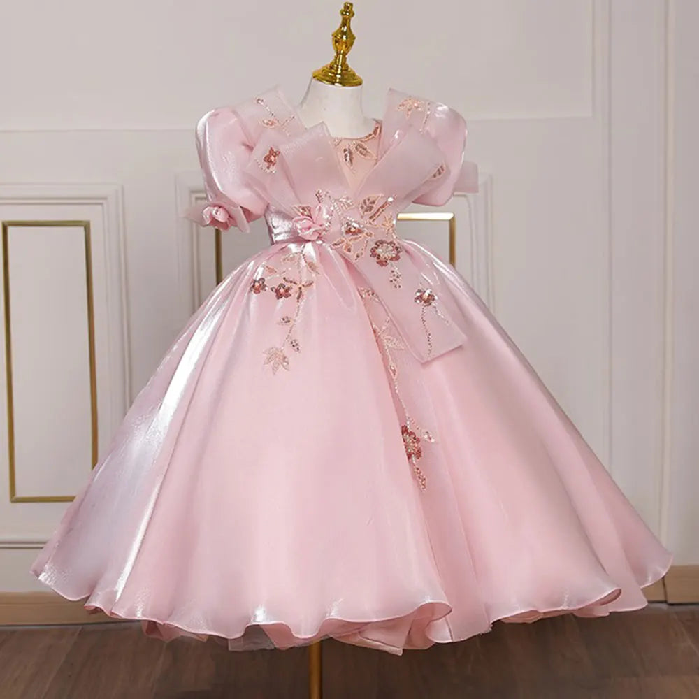 DreamyVow Luxury Pink Dubai Flower Girl Dresses Beads Arabic Princess Gown for Kids Birthday Wedding Party Pageant Show J089-DreamyVow