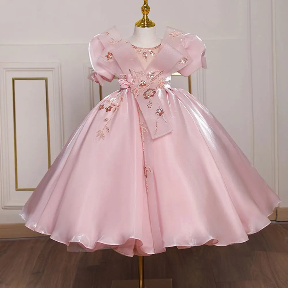 DreamyVow Luxury Pink Dubai Flower Girl Dresses Beads Arabic Princess Gown for Kids Birthday Wedding Party Pageant Show J089-DreamyVow