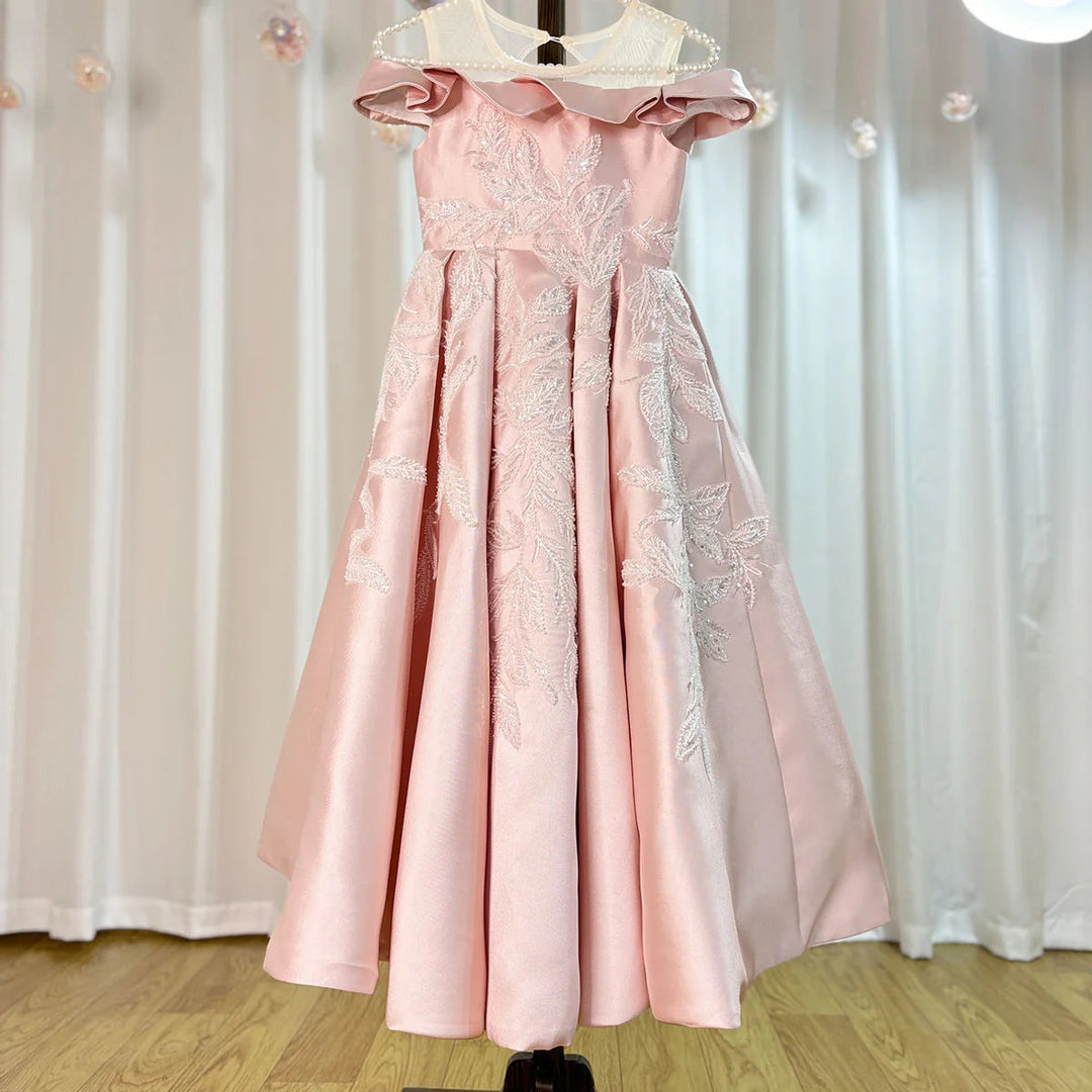 DreamyVow Luxury Pink Flower Girl Dress Appliques Sequined Princess Ball Gown for Kids Wedding Birthday Party Pageant J129-DreamyVow