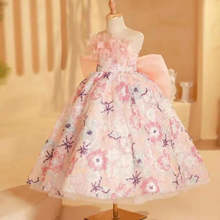 DreamyVow Luxury Pink Flower Girl Dress Beads Arabic Princess Bow Kids Wedding Birthday Party Ball Gown Holy Communion 2024 J247-DreamyVow