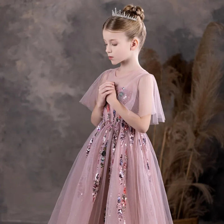 DreamyVow Luxury Pink Flower Girl Dresses Beading Sequined Princess A-Line Gown for Kids Wedding Birthday Party Pageant J126-DreamyVow