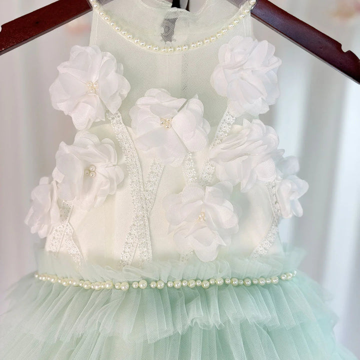 DreamyVow Luxury Sage Green Flower Girl Dresses Handmade Flower Tiered Princess Kids Ball Gown for Wedding Birthday Party J074-DreamyVow