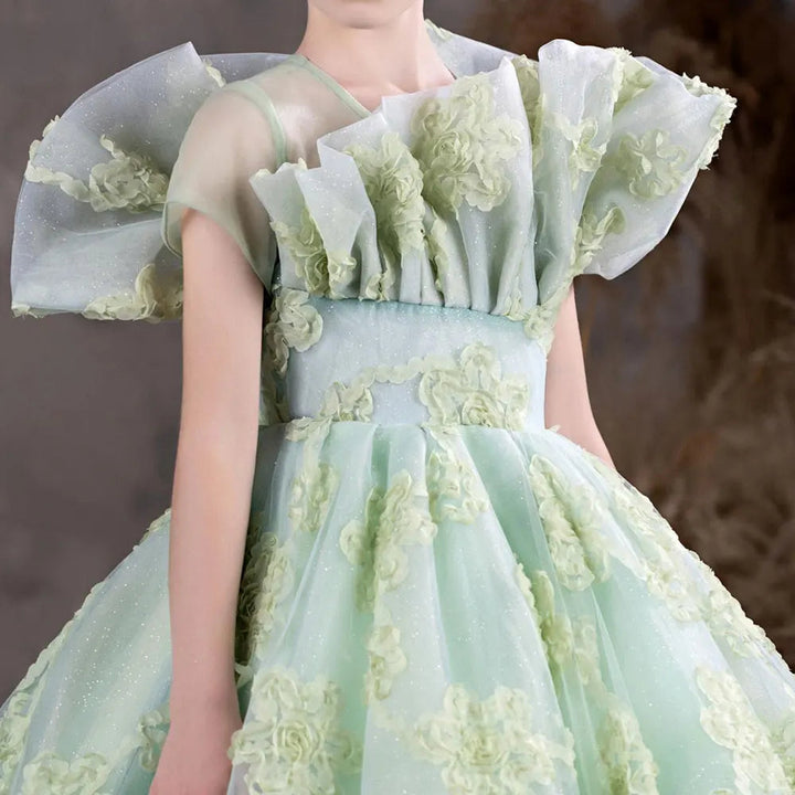 DreamyVow Luxury Sage Green Flower Girl Dresses Scallop Collar Appliques Princess Kids Gown for Birthday Wedding Party Show J123-DreamyVow