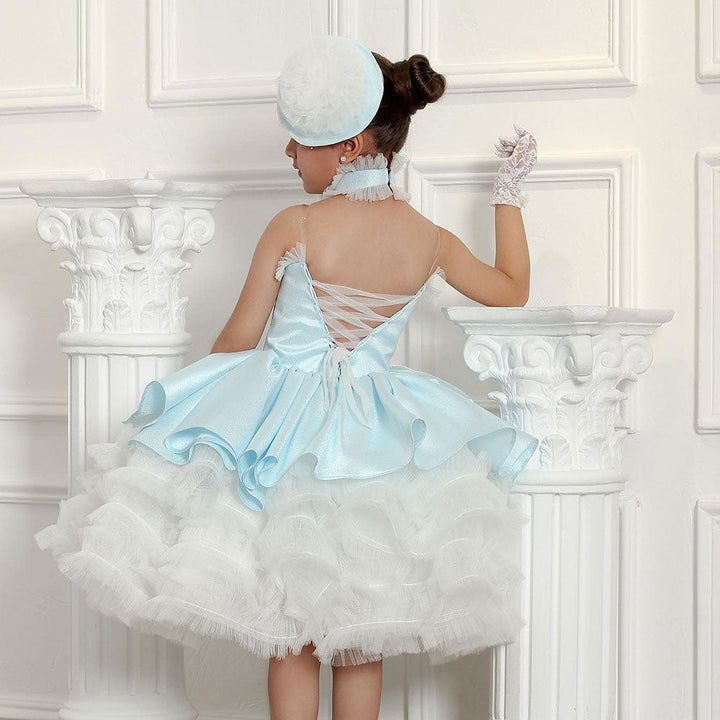 DreamyVow Luxury Sky Blue Arabric Girl Dress with Headgear Kids Princess Birthday Wedding Party Children Holiday Gown 2024 J194-DreamyVow