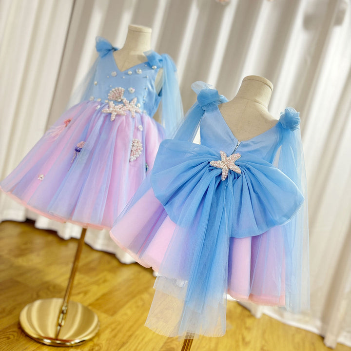 DreamyVow Luxury Sky Blue Baby Flower Girl Dresses Beaded Arab Pearls Princess Kids Gown for Birthday Wedding Evening Party J072-DreamyVow