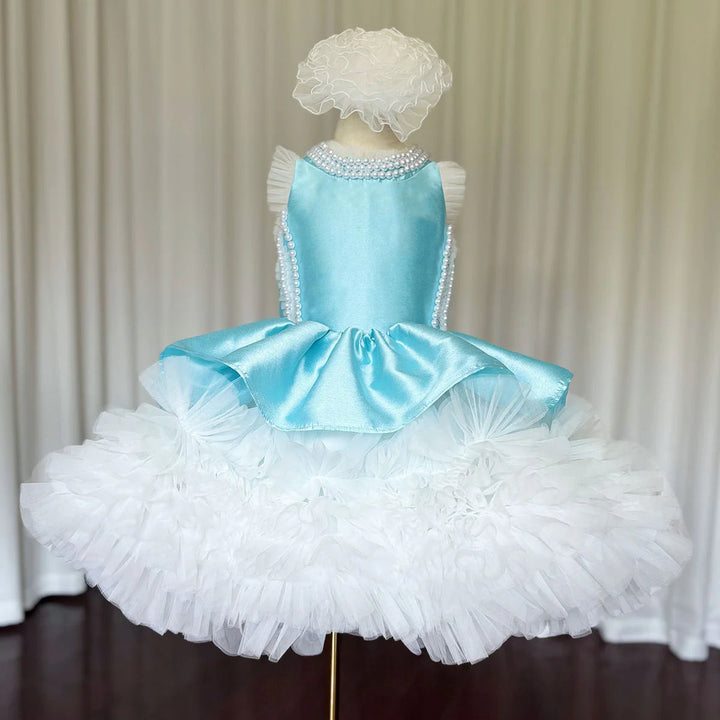 DreamyVow Luxury Sky Blue Girl Dress Pearls Baby Kids Princess Birthday Wedding Party Children Holy Communion Gown 2024 J027-DreamyVow