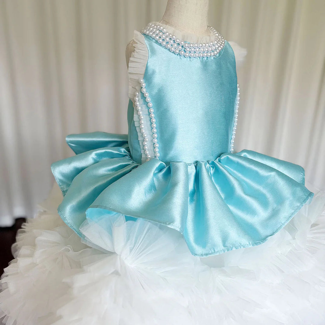 DreamyVow Luxury Sky Blue Girl Dress Pearls Baby Kids Princess Birthday Wedding Party Children Holy Communion Gown 2024 J027-DreamyVow