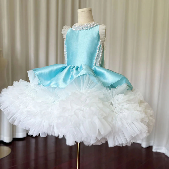 DreamyVow Luxury Sky Blue Girl Dress Pearls Baby Kids Princess Birthday Wedding Party Children Holy Communion Gown 2024 J027-DreamyVow