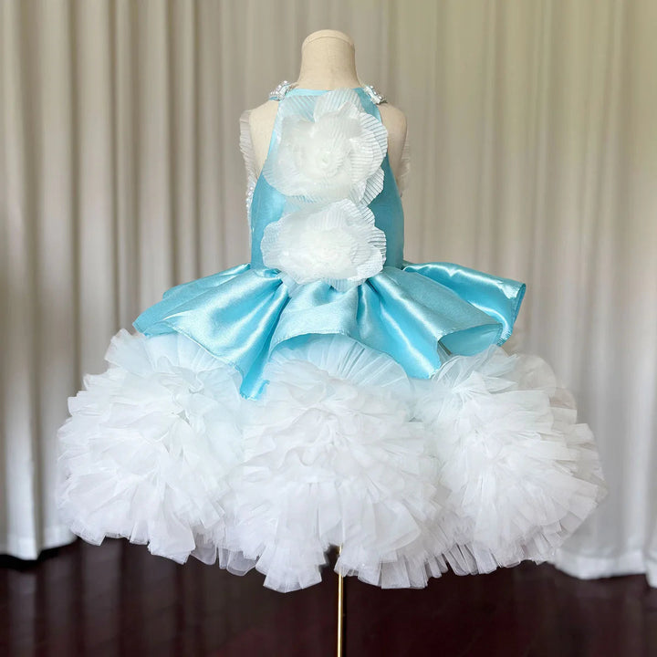 DreamyVow Luxury Sky Blue Girl Dress Pearls Baby Kids Princess Birthday Wedding Party Children Holy Communion Gown 2024 J027-DreamyVow