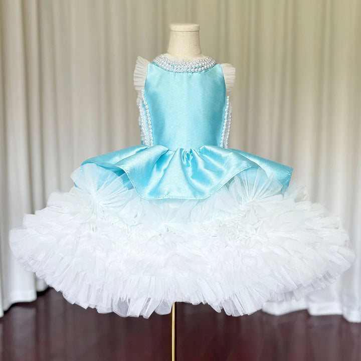 DreamyVow Luxury Sky Blue Girl Dress Pearls Baby Kids Princess Birthday Wedding Party Children Holy Communion Gown 2024 J027-DreamyVow