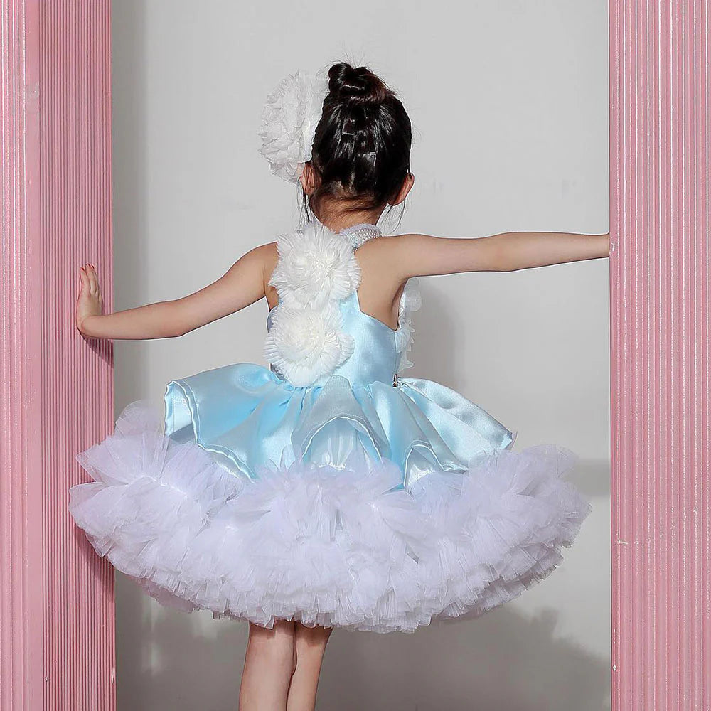 DreamyVow Luxury Sky Blue Girl Dress Pearls Baby Kids Princess Birthday Wedding Party Children Holy Communion Gown 2024 J027-DreamyVow