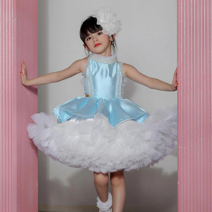 DreamyVow Luxury Sky Blue Girl Dress Pearls Baby Kids Princess Birthday Wedding Party Children Holy Communion Gown 2024 J027-DreamyVow