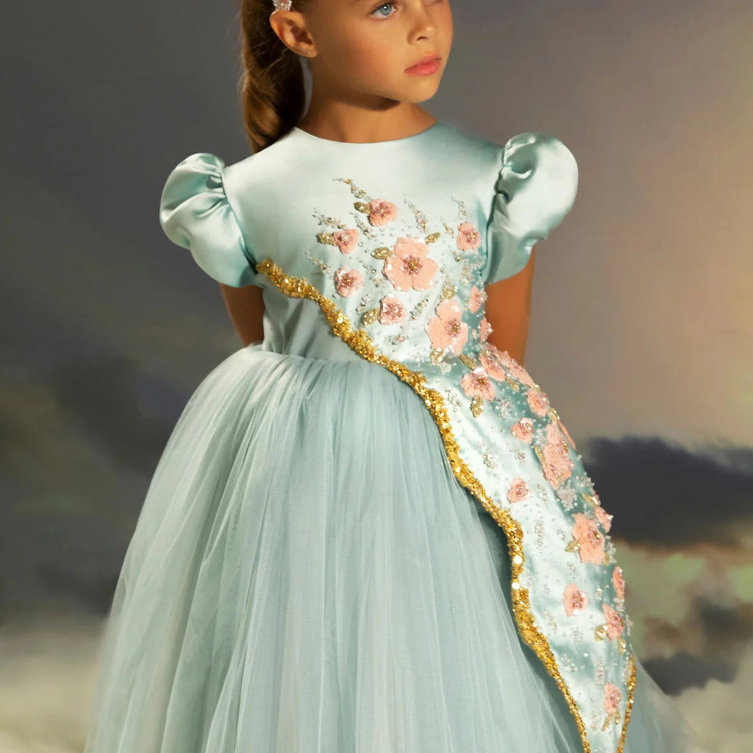 DreamyVow Luxury Turquoise Girl Dress Beadeds Arabic Nika Princess Kids Wedding Birthday Party Pageant Communion Gown 2024 J143-DreamyVow