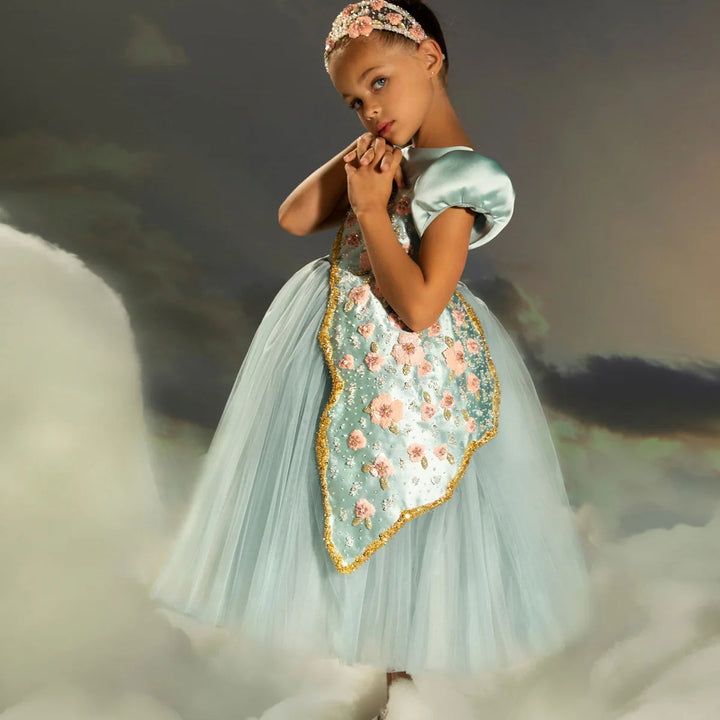 DreamyVow Luxury Turquoise Girl Dress Beadeds Arabic Nika Princess Kids Wedding Birthday Party Pageant Communion Gown 2024 J143-DreamyVow