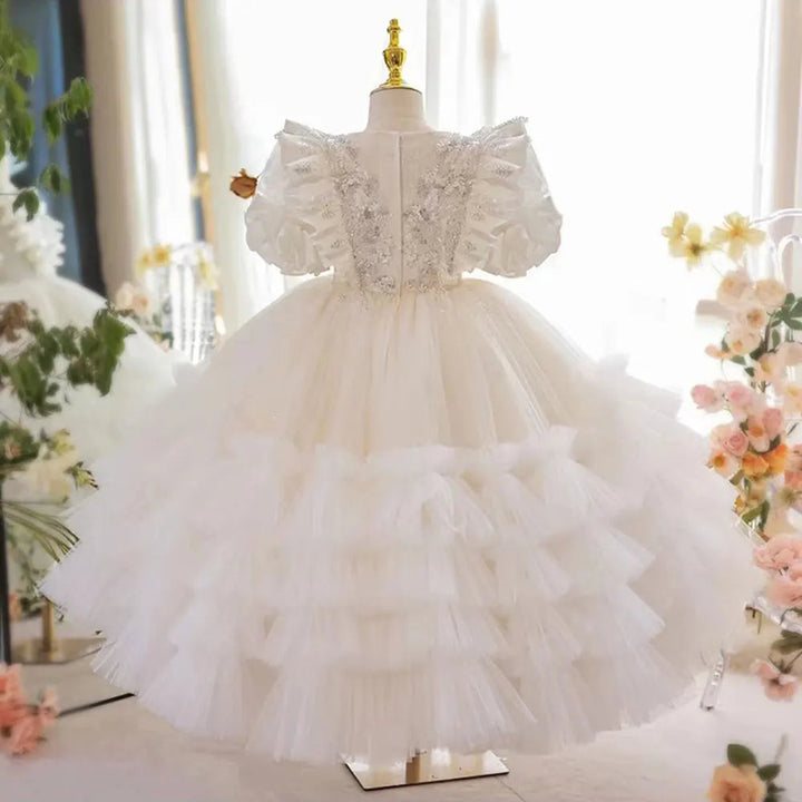 DreamyVow Luxury White Flower Girl Dress Sequined Arabic Princess Kids Wedding Birthday Party Ball Gown Holy Communion 2024 J245-DreamyVow