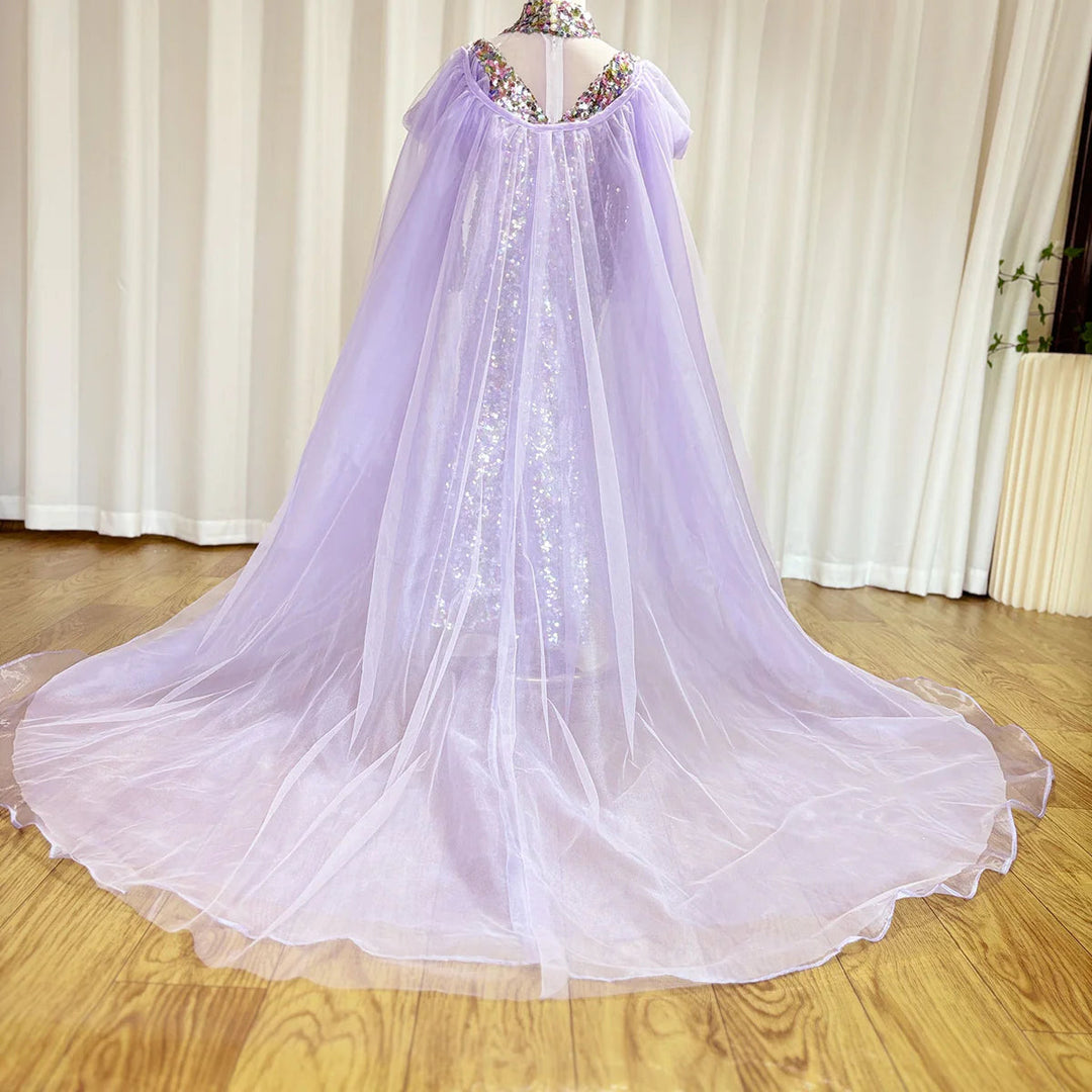 DreamyVow Shiny Lilac Girl Dress Sequined with Cap Kids Princess Gown for Birthday Wedding Holy Communion Party Honors Day J076-DreamyVow