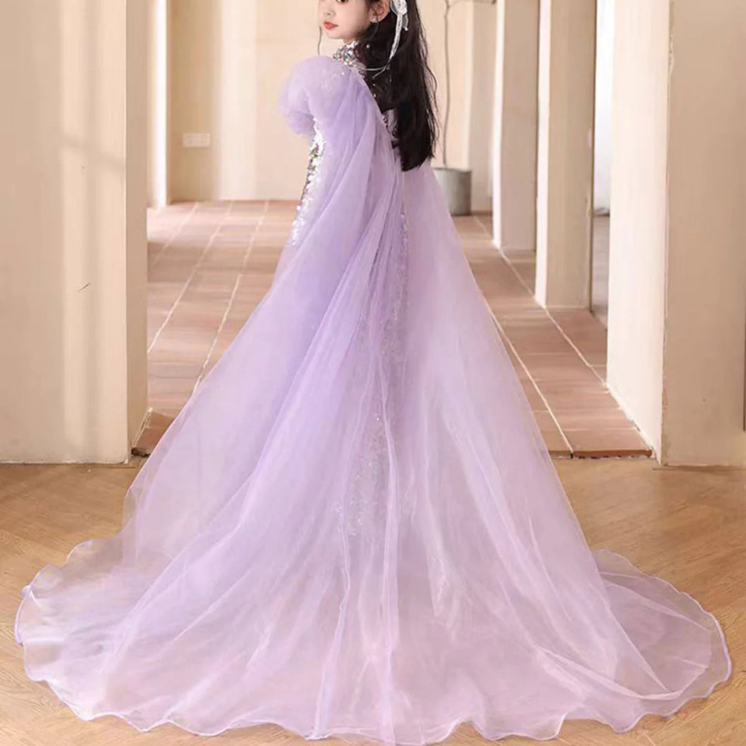 DreamyVow Shiny Lilac Girl Dress Sequined with Cap Kids Princess Gown for Birthday Wedding Holy Communion Party Honors Day J076-DreamyVow