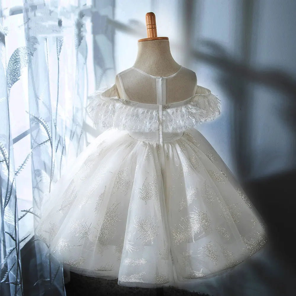 DreamyVow Shiny White Flower Girl Dress Arabic Princess Baby Kids Wedding Birthday Party Holiday Ball Gown 2024 J382-DreamyVow