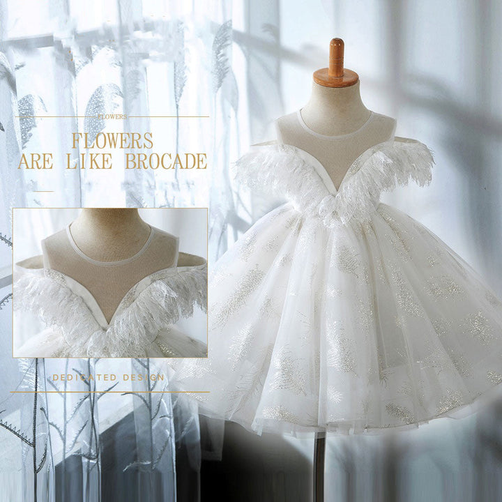 DreamyVow Shiny White Flower Girl Dress Arabic Princess Baby Kids Wedding Birthday Party Holiday Ball Gown 2024 J382-DreamyVow