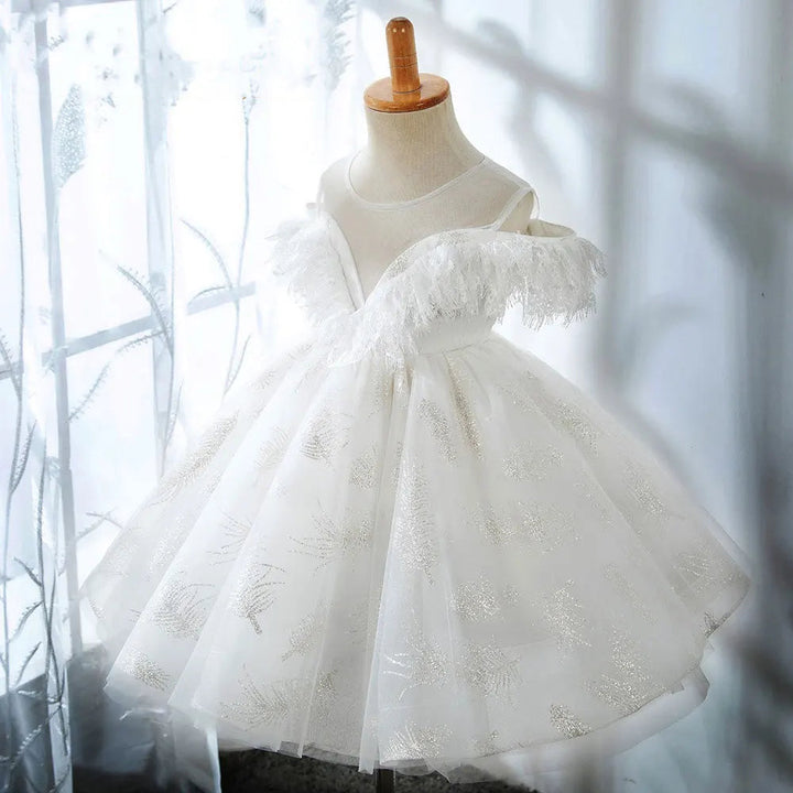 DreamyVow Shiny White Flower Girl Dress Arabic Princess Baby Kids Wedding Birthday Party Holiday Ball Gown 2024 J382-DreamyVow