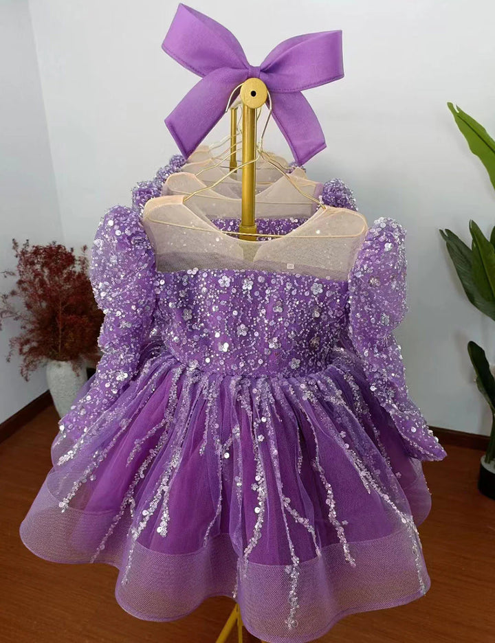 DreamyVow Sparkly Arabic Girl Dress Beading Purple Baby Kids Princess Birthday Wedding Party Children Holiday Gown 2024 J204-DreamyVow