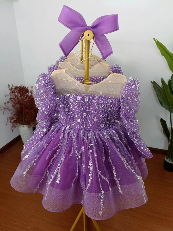 DreamyVow Sparkly Arabic Girl Dress Beading Purple Baby Kids Princess Birthday Wedding Party Children Holiday Gown 2024 J204-DreamyVow