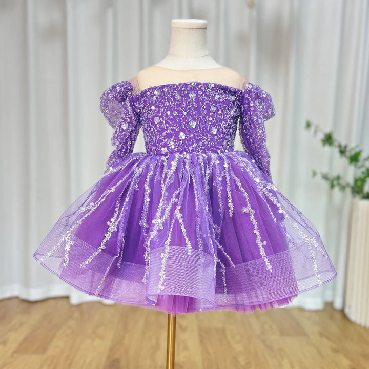 DreamyVow Sparkly Arabic Girl Dress Beading Purple Baby Kids Princess Birthday Wedding Party Children Holiday Gown 2024 J204-DreamyVow