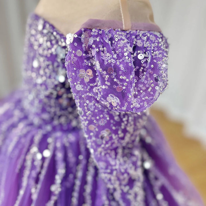 DreamyVow Sparkly Arabic Girl Dress Beading Purple Baby Kids Princess Birthday Wedding Party Children Holiday Gown 2024 J204-DreamyVow