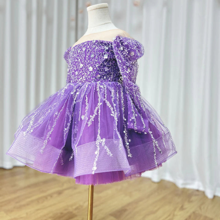 DreamyVow Sparkly Arabic Girl Dress Beading Purple Baby Kids Princess Birthday Wedding Party Children Holiday Gown 2024 J204-DreamyVow